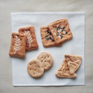 8 Piece Pretend cracker childrens play food for play kitchens and market, Handmade in Denmark image 1