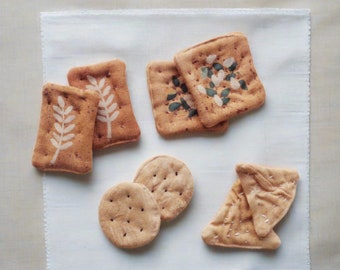 8 Piece Pretend cracker childrens play food for play kitchens and market, Handmade in Denmark