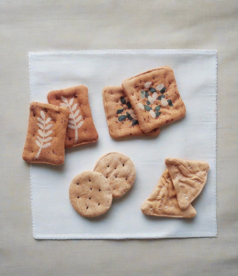 8 Piece Pretend cracker childrens play food for play kitchens and market, Handmade in Denmark image 1