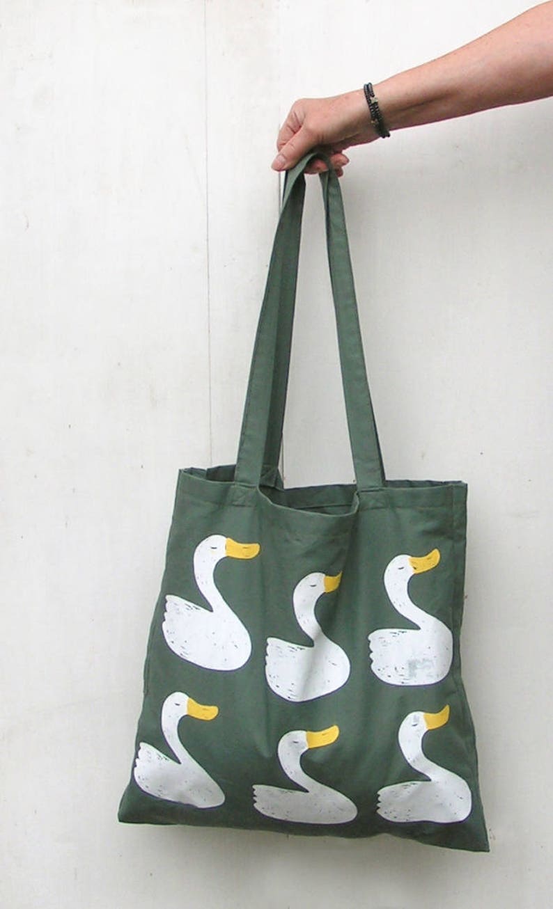Grocery Bag Mothers Day Gift Gift For Her Handmade Gifts Tote Bag Gift For Mom Beach Bag Pretty Swan Silkscreen Print Cotton Bag