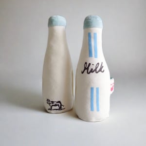 Pretend play grocery shop - milk bottle soft textile toy, durable , washable made in Denmark