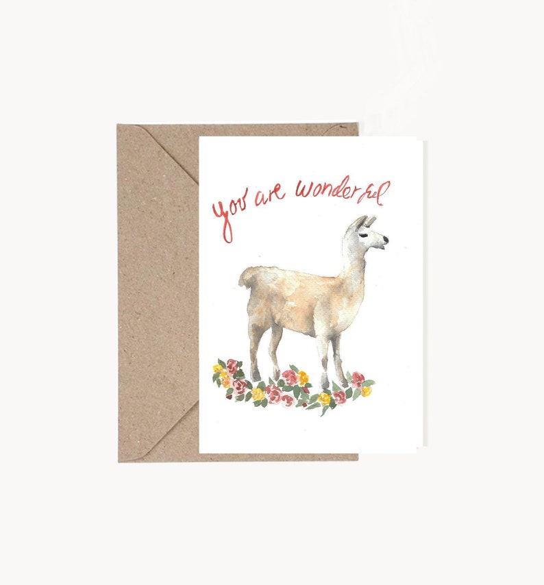 Printable Folding Card ,Instant download wall Art ,Lama watercolor,Birthday card,Greeting card lama,Paper and party supplies,Watercolor card image 1