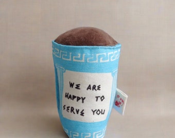 Rattle - New York Greek Coffee Cup to Go canvas and velvet kids pretend toy handmade in Denmark