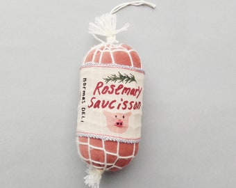 Play food Rosemary Saucisson salami kids play market velvet toy handmade in Denmark