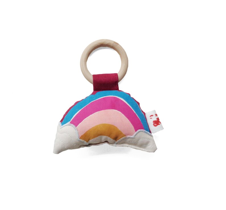 Handmade Baby Shower Gift Natural Wooden Teether New Baby Gift 100 /% Danish Made Rainbow Rattle Teether Handprinted Handcrafted Toy