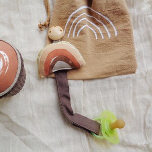 Baby Gift set handmade rattles and pacifier clip bear, rainbow, cappuccino cup image 3