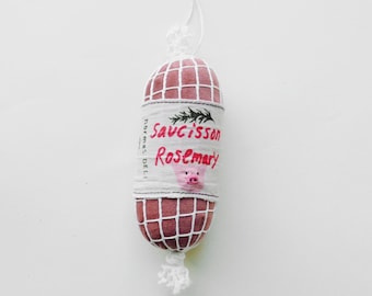 Play food Rosemary Saucisson salami kids play market velvet toy handmade in Denmark