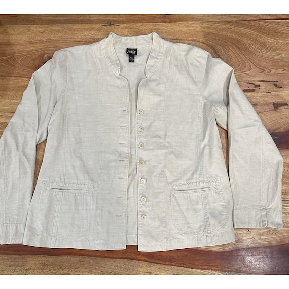 Eileen Fisher, Eileen Fisher Women's Beige Canvas Button Front Jacket Pockets Long Sleeve Sz M