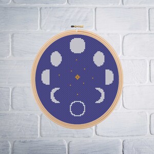 Moon Phases with Stars | Cross Stitch Pattern | PDF Pattern