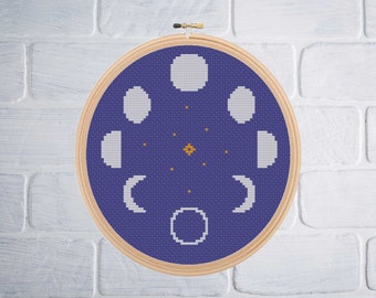 Moon Phases with Stars | Cross Stitch Pattern | PDF Pattern