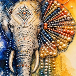 Pearl Painting Majestic Elephant, Bead Painting, Diamond Painting, Paint by Numbers for Adults and Children, DIY, Gift