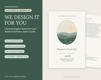 Custom Funeral Program Design, Rush Proof in 1 Business Day, Done For You, Celebration of Life, PDF