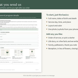 The short intake form you fill in after ordering, and the details we need