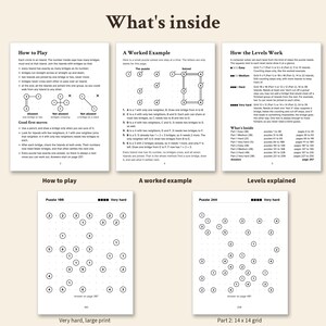 Hashi Puzzles Printable, 250 Bridges Logic Puzzles PDF, Large Print Hashiwokakero, Easy to Very Hard, Answers, Puzzles for Adults image 3