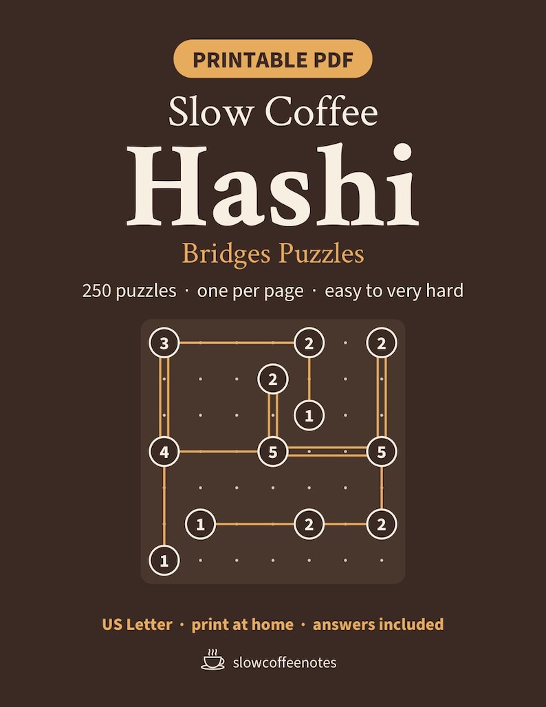 Hashi Puzzles Printable, 250 Bridges Logic Puzzles PDF, Large Print Hashiwokakero, Easy to Very Hard, Answers, Puzzles for Adults image 2
