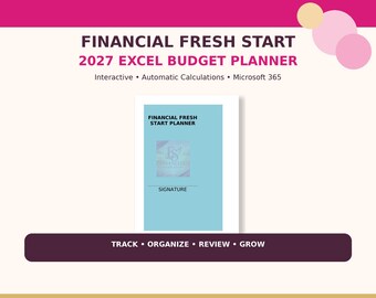 Financial Fresh Start Excel Budget Planner | Budget Spreadsheet | Debt Payoff Tracker | Savings Tracker | Bill Organizer | Money Management