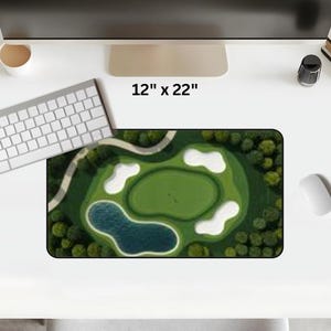 Golf Course Large Desk Mat, Textile-like look Home Office Decor, Golf Lover Mouse Pad, Golf Fairway Green Mousepad, Golfer Office Gift Idea image 14