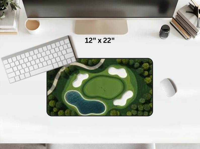 Golf Course Large Desk Mat, Textile-like look Home Office Decor, Golf Lover Mouse Pad, Golf Fairway Green Mousepad, Golfer Office Gift Idea image 14