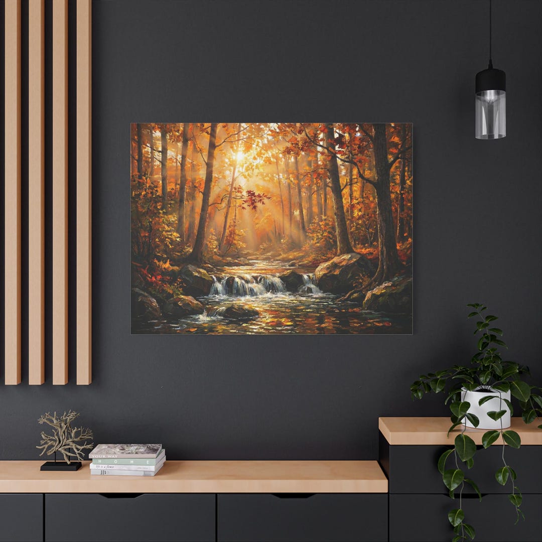 Autumn Forest and Stream Canvas Wall Art, Nature Landscape Fall Home ...
