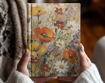 Floral Hardcover Journal Notebook, Cottagecore Writing Diary, Vintage Botanical Lined Gratitude Notes Book, Spring Flowers Nature Her Gift