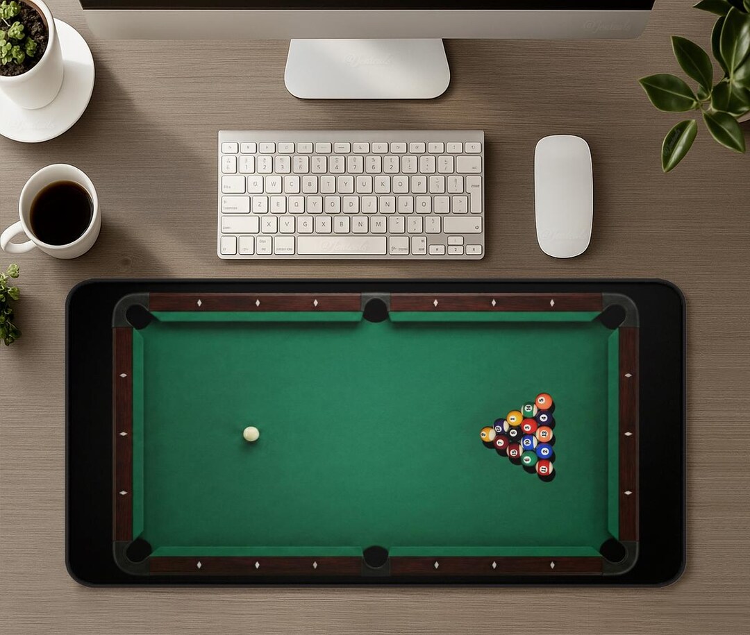 Pool Table Billiards Desk Mat, Large Gaming Mouse Pad, Pool Shark Man ...