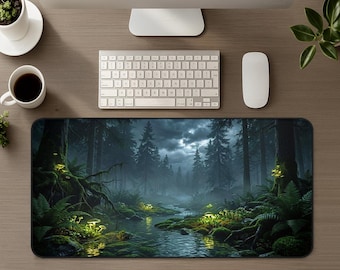 Mystical Forest Desk Mat, Cottagecore Fantasy Mushroom Forest Aesthetic Large Mouse Pad, Nature Gaming Office Decor Keyboard Mousepad Gift