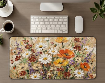 Floral Desk Mat, Cottagecore Wildflower Large Mouse Pad, Boho Flower Desk Decor, Botanical Workstation Mousepad Office Home Setup Gift Idea