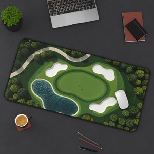 Golf Course Large Desk Mat, Textile-like look Home Office Decor, Golf Lover Mouse Pad, Golf Fairway Green Mousepad, Golfer Office Gift Idea image 5