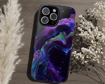 Purple Fluid Abstract Art Tough Phone Case, Nebula Swirl Double Layer Protective Cover, iPhone Samsung Galaxy Google Pixel Artistic Gift