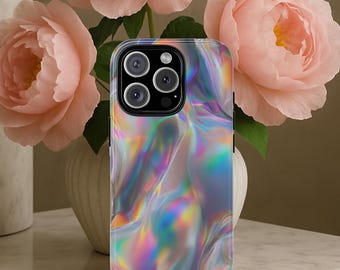 Iridescent Holographic Look Artistic Phone Case, Abstract Rainbow Swirl Protective Tough Cover, Pastel Aesthetic Holo Hologram, Gift Idea
