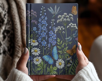 Cottagecore Schmetterlings- und Wildblumen-Notizbuch mit Hardcover, Dark Academia Natur- und botanisches Tagebuch mit floralen Linien – ein Geschenk für sie und ihre Mutter