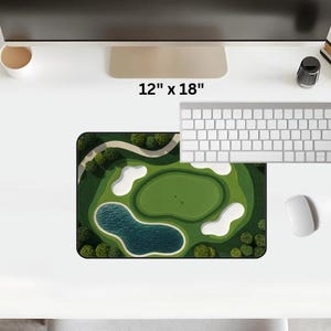 Golf Course Large Desk Mat, Textile-like look Home Office Decor, Golf Lover Mouse Pad, Golf Fairway Green Mousepad, Golfer Office Gift Idea image 13
