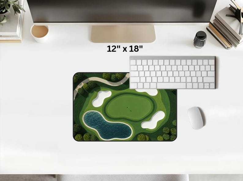 Golf Course Large Desk Mat, Textile-like look Home Office Decor, Golf Lover Mouse Pad, Golf Fairway Green Mousepad, Golfer Office Gift Idea image 13