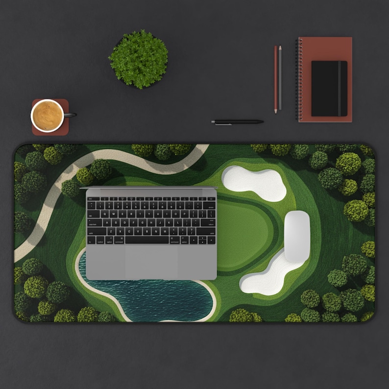Golf Course Large Desk Mat, Textile-like look Home Office Decor, Golf Lover Mouse Pad, Golf Fairway Green Mousepad, Golfer Office Gift Idea image 4