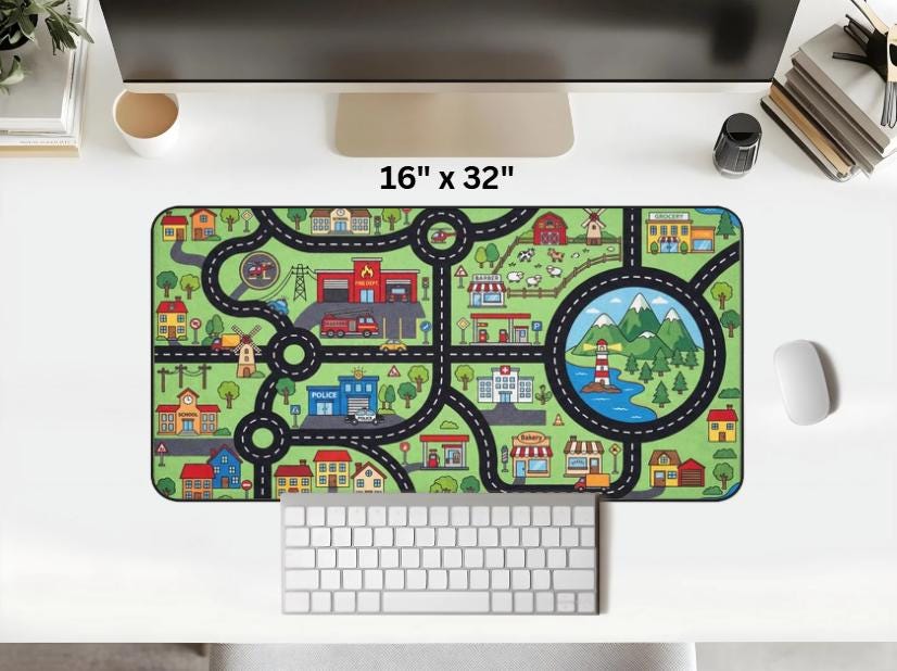 Desktop Mat Map City Road Map Desk Mat, Large Kids Playmat Office Gaming Mouse Pad, Fun ...
