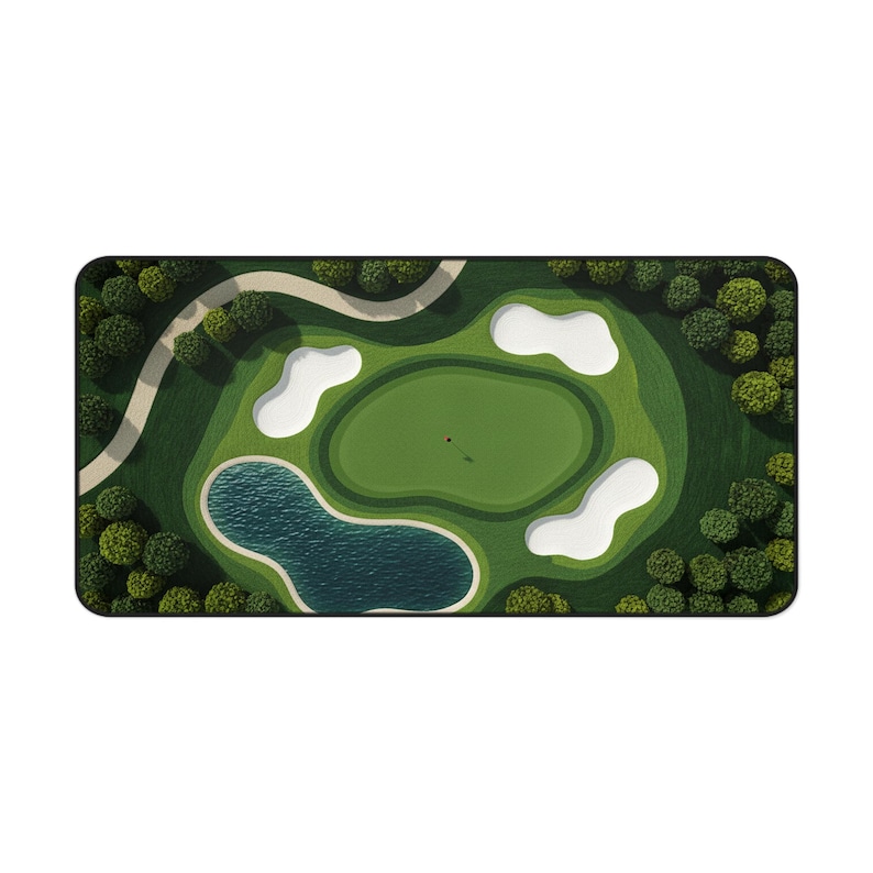 Golf Course Large Desk Mat, Textile-like look Home Office Decor, Golf Lover Mouse Pad, Golf Fairway Green Mousepad, Golfer Office Gift Idea image 2
