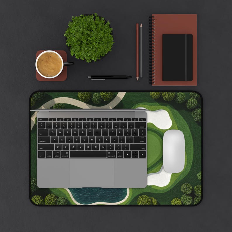 Golf Course Large Desk Mat, Textile-like look Home Office Decor, Golf Lover Mouse Pad, Golf Fairway Green Mousepad, Golfer Office Gift Idea image 6
