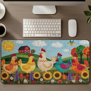 Patchwork Chicken Large Desk Mat, Cute Country Farmhouse Mouse Pad, Farm Animal Office Decor, Rustic Kawaii Cottagecore Farm Mousepad Gift
