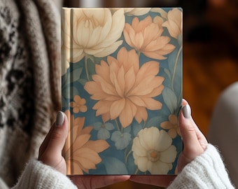 Notizbuch mit Pfirsich- und Blumenmuster im Vintage-Stil, gebunden, im Cottagecore-Stil, Tagebuch, Boho-Stil, liniertes Notizbuch für Dankesnotizen – das perfekte Geschenk!