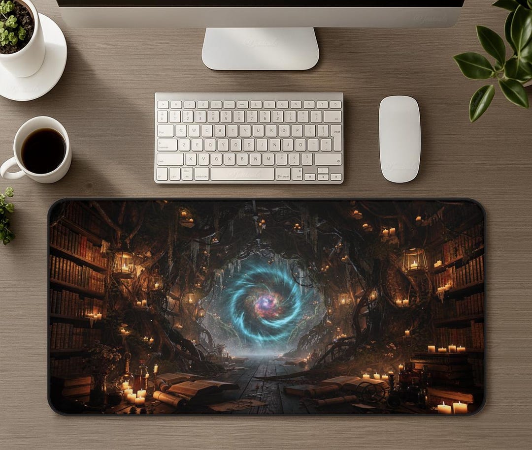Fanatsy Desk Fantasy Library Portal Desk Mat, Aesthetic Gaming Mouse Pad XXL, Dark ...