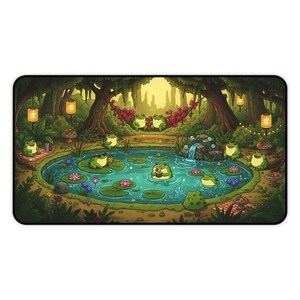Cottagecore Frog Pond XL Desk Mat, Gaming Mouse Pad Home Decor, Cute Frogs Pool Party Nature Mousepad, Lush Green Forest Aesthetic Gift image 8