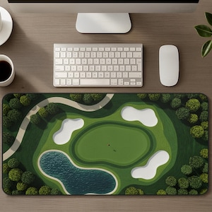 Golf Course Large Desk Mat, Textile-like look Home Office Decor, Golf Lover Mouse Pad, Golf Fairway Green Mousepad, Golfer Office Gift Idea