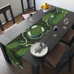 Golf Course Table Runner, Green Fairway Decor Golf Lover Gift, Elegant Dining Decor, Unique Sports Golfer Themed Linen Accent, 72" or 90"