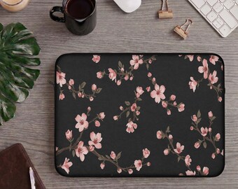 Funda para portátil con estampado de flores de cerezo, funda para tableta con estampado floral japonés Sakura, elegante funda para ordenador con flores rosas, bolso de mano botánico estético para ella.