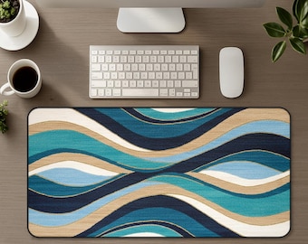 Op kust geïnspireerde bureaumat, groenblauw Ocean Wave verlengde muismat, groot strandkantoordecor, abstracte moderne Boho werkruimte gaming-muismat cadeau