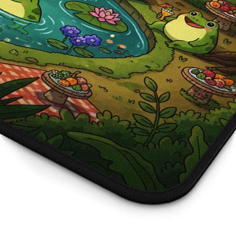 Cottagecore Frog Pond XL Desk Mat, Gaming Mouse Pad Home Decor, Cute Frogs Pool Party Nature Mousepad, Lush Green Forest Aesthetic Gift image 11