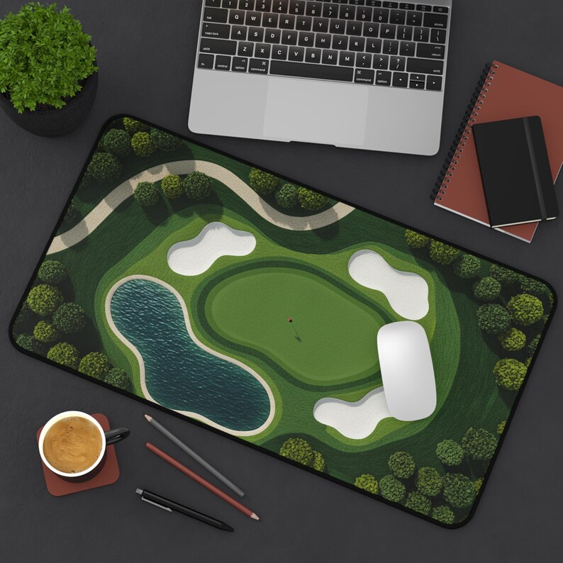 Golf Course Large Desk Mat, Textile-like look Home Office Decor, Golf Lover Mouse Pad, Golf Fairway Green Mousepad, Golfer Office Gift Idea image 10