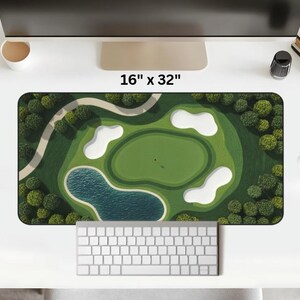 Golf Course Large Desk Mat, Textile-like look Home Office Decor, Golf Lover Mouse Pad, Golf Fairway Green Mousepad, Golfer Office Gift Idea image 15