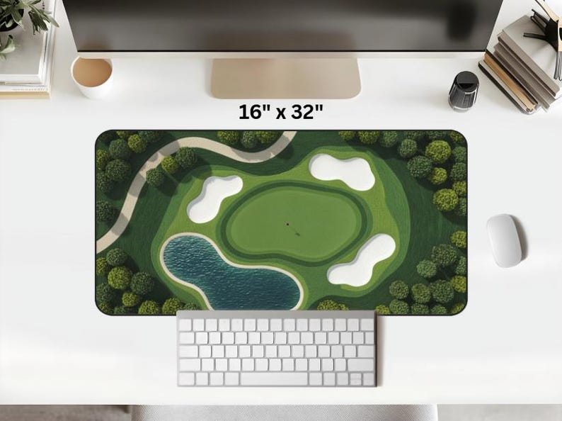Golf Course Large Desk Mat, Textile-like look Home Office Decor, Golf Lover Mouse Pad, Golf Fairway Green Mousepad, Golfer Office Gift Idea image 15