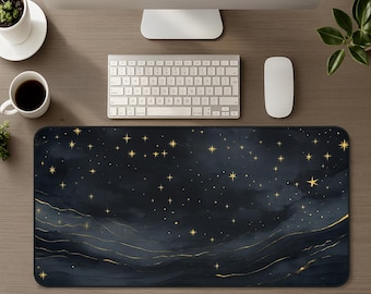 Celestial Starry Night Desk Mat, Elegant Marble-Like Aesthetic Mouse Pad, Home Office Decor Accessory, XL Gaming Keyboard Mousepad Gift